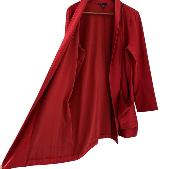 Eileen Fisher Open Front Stretch Crepe Long Jacket In Brick Red Size L - Picture 9 of 15
